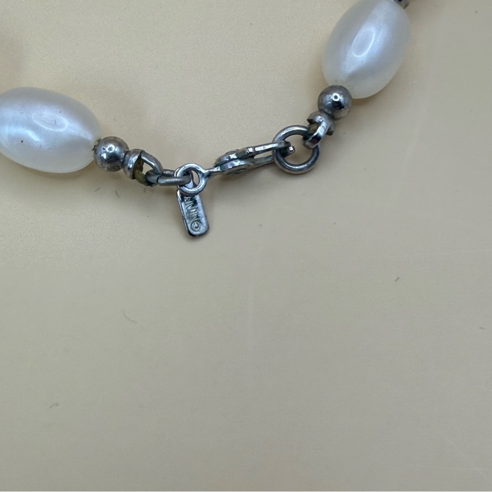 Vintage Monet Necklace 28” White Moonglow Beads Silver Tone Signed Clasp & Tag - Picture 7 of 10